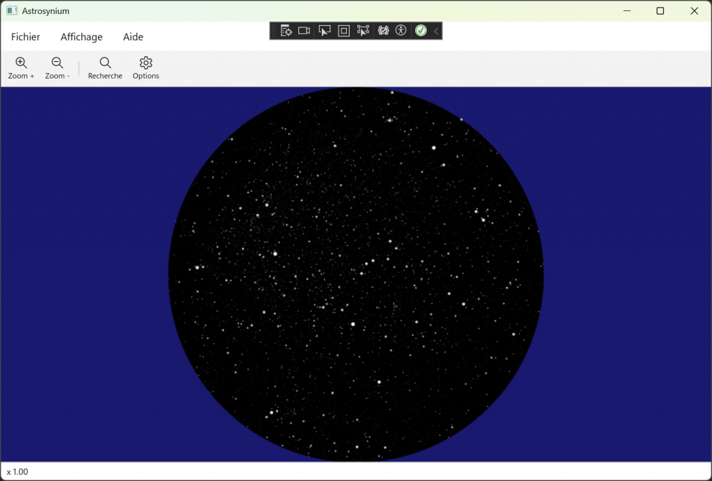 Logiciel Astrosynium - interface principale
